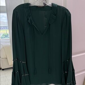 Kobi Halperin Deep Green Blouse with Beaded Sleeves